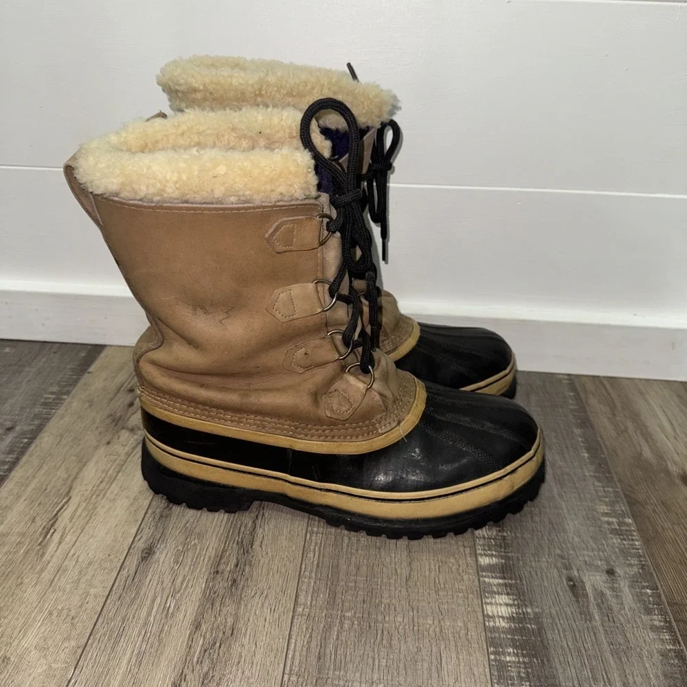 Vintage Sorel Men Caribou Boots Size 10 Canada Kaufman Wool Liners Winter Snow